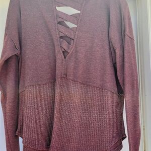 Knox Rose Maroon V-Neck Sweater with Crisscross Back